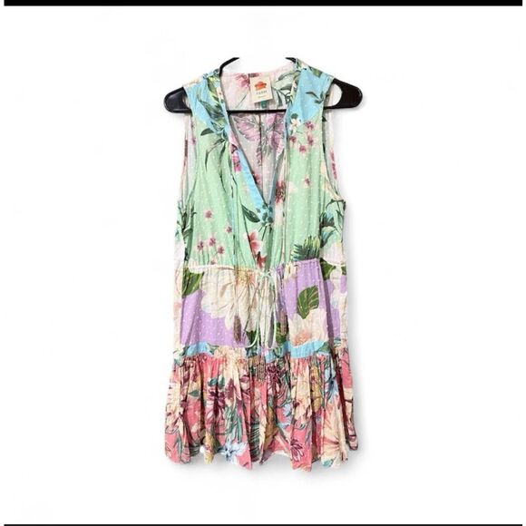 STUNNING and RARE FARM RIO MIXED FLORAL TIERED TROPICAL MINI DRESS- SIZE LARGE ( - Picture 2 of 6